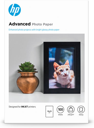 HP Advanced Glossy 250 gsm-100 sheet/10 x 15 cm borderless photo paper